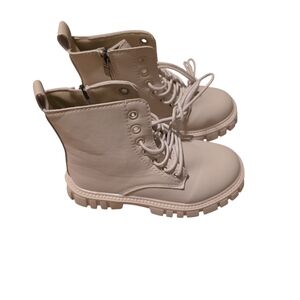 Cream Lace-Up Ankle Boots